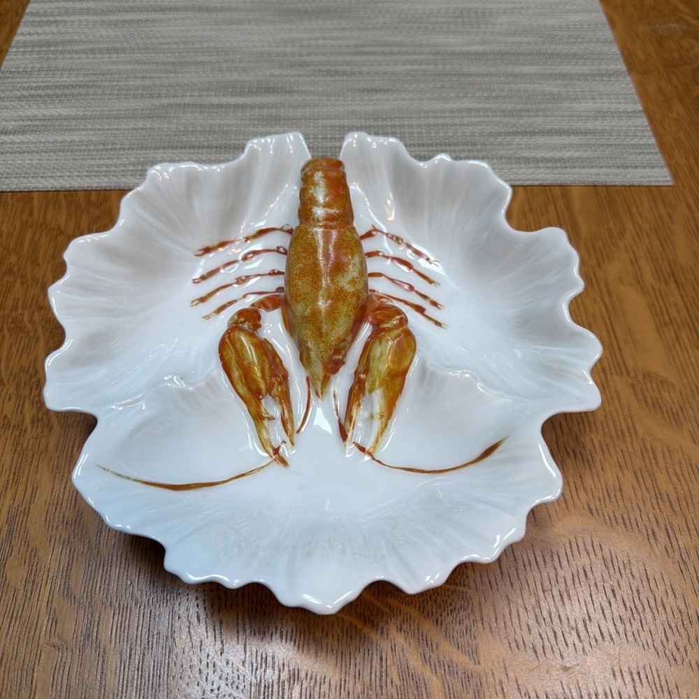 Vintage German Or Austrian Porcelain 7" Lobster Handle Serving Dish Excellent
